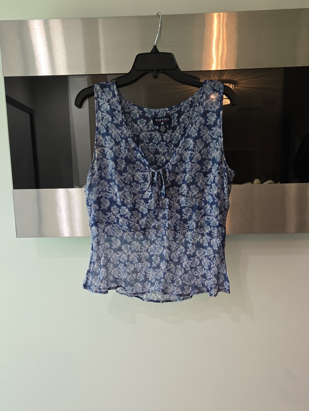 Nautica Blue Floral Sleeveless Tie-Front Top
